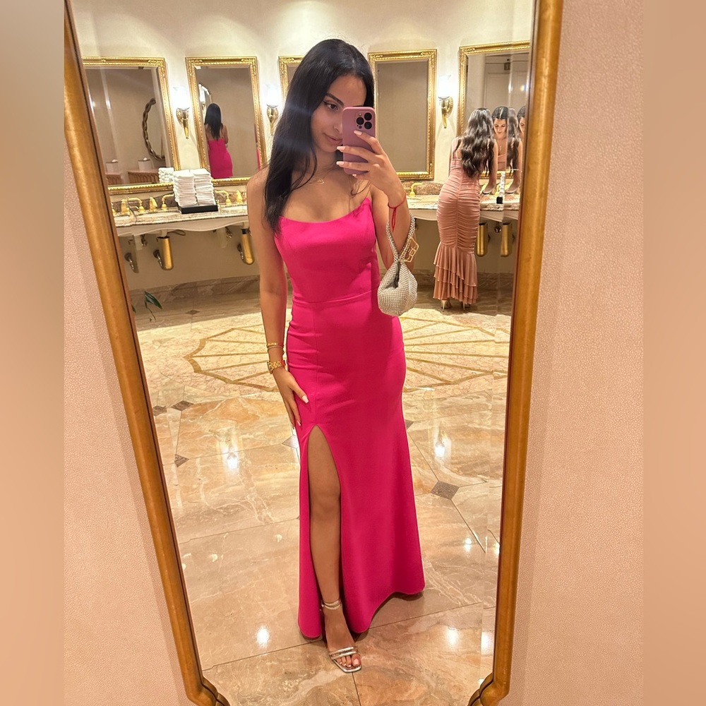Hot Pink Aqua strapless dress/gown with slit